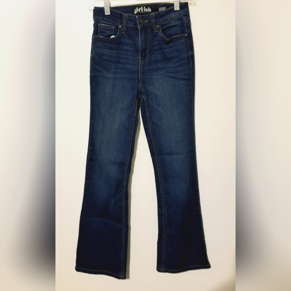 Girlish MidRise Women's Boot Cut Jeans Juniors Pockets Size 1 / 25 Dark Wash